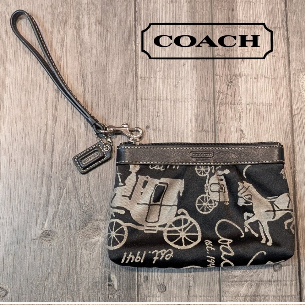 Coach Black and Cream Wristlet with Horse and Carriage Design - Picture 4 of 4
